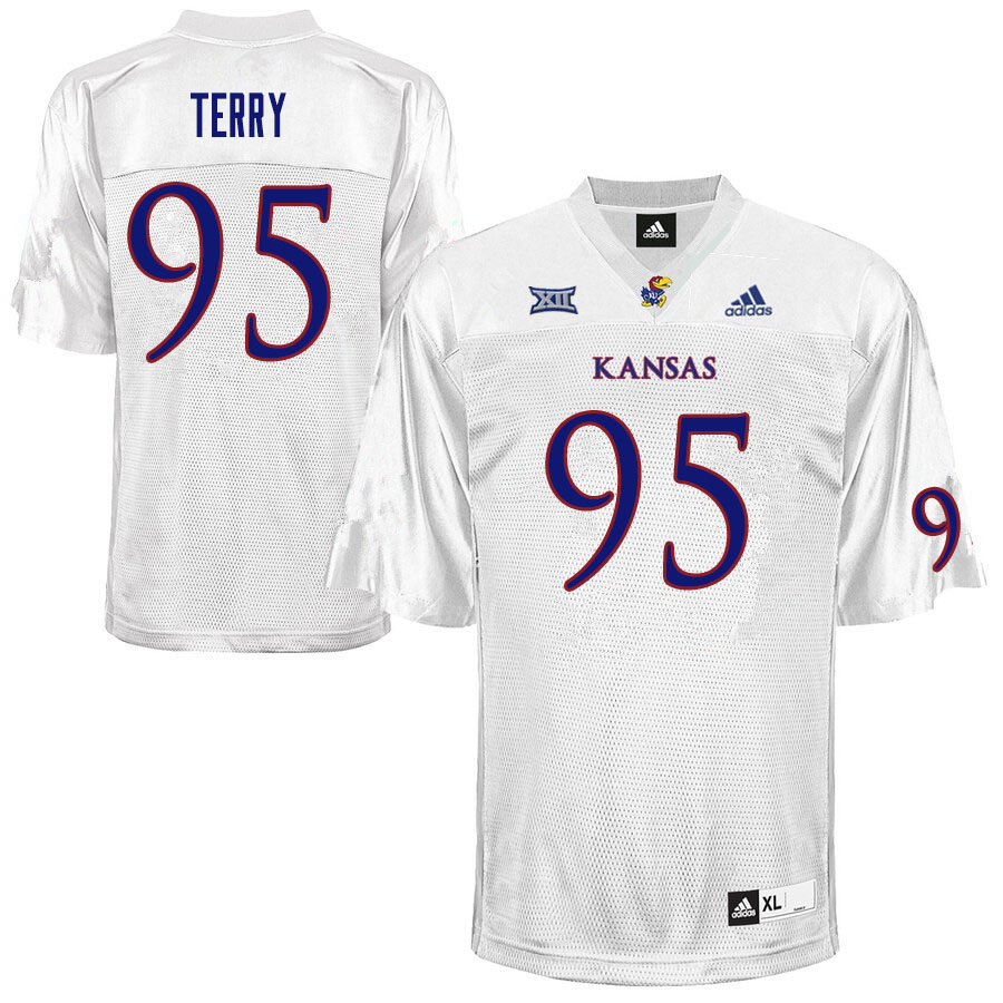 Men #95 DaJon Terry Kansas Jayhawks College Football Jerseys Sale-White - Click Image to Close